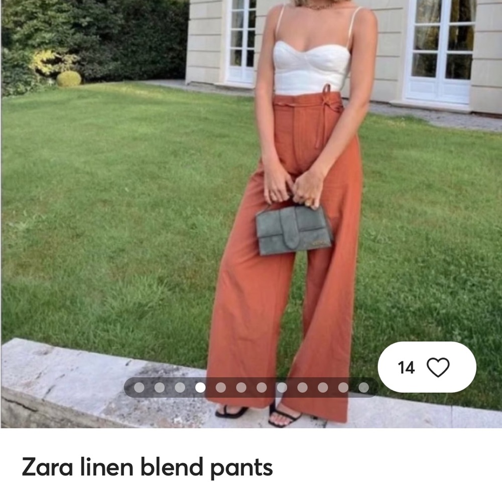 Zara Women's Orange Linen Blend Pants